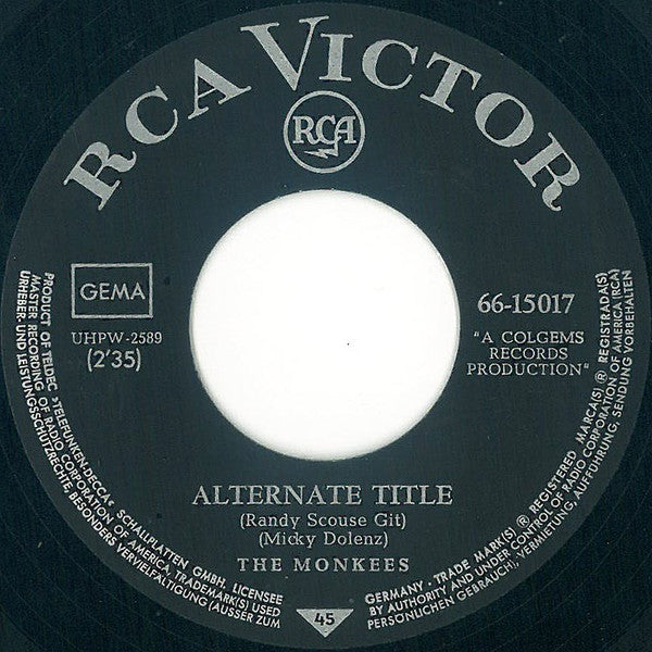 The Monkees : Alternate Title / Forget That Girl (7", Single)