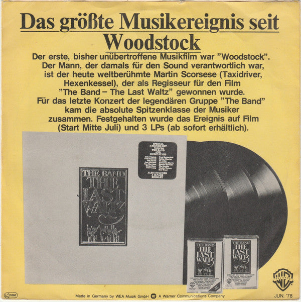 The Band : The Last Waltz (Original Titelmelodie Aus Dem Gleichnamigen Film) (7", Single)