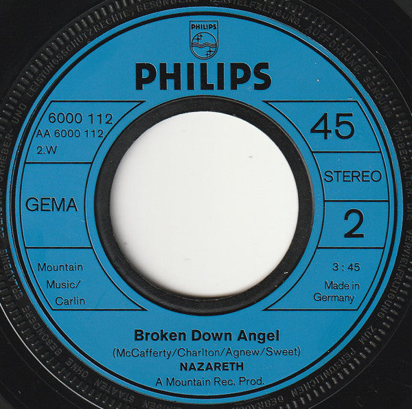 Nazareth (2) : Bad Bad Boy / Broken Down Angel (7", Single)