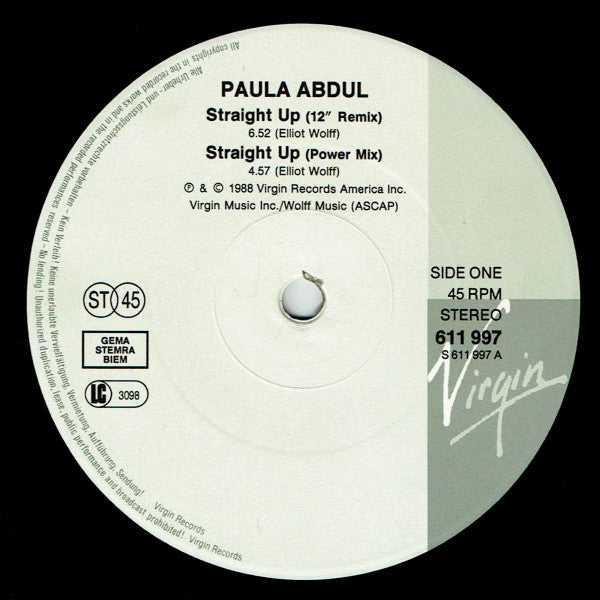Paula Abdul : Straight Up (12", Single, Gre)