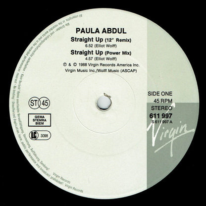Paula Abdul : Straight Up (12", Single, Gre)
