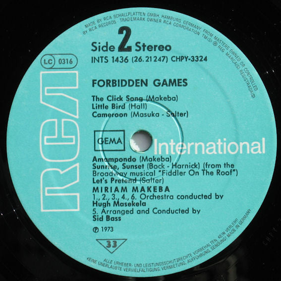 Miriam Makeba : Forbidden Games (LP, Comp, RE)