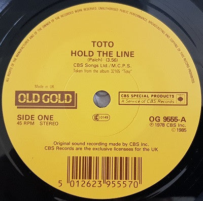 Toto : Hold The Line / Rosanna (7", Red)