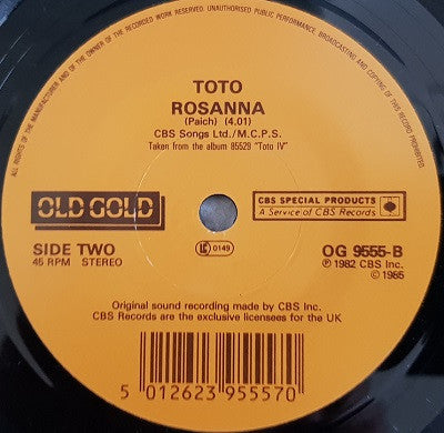 Toto : Hold The Line / Rosanna (7", Red)