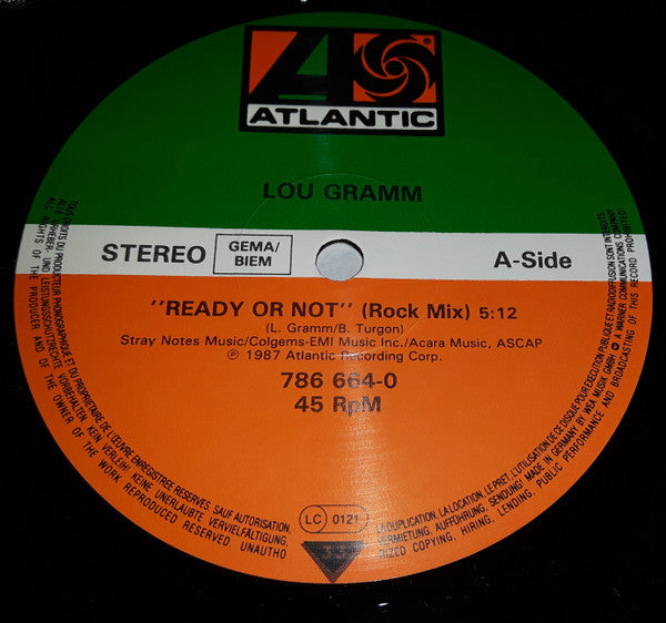 Lou Gramm : Ready Or Not (Rock Remix) (12", Single)