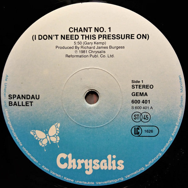 Spandau Ballet : Chant No. 1 (I Don't Need This Pressure On) (12", Sup)
