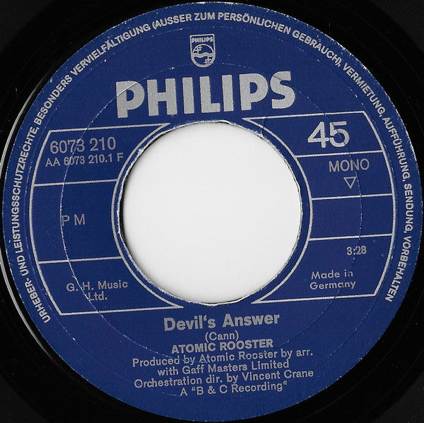 Atomic Rooster : Devil's Answer / The Rock (7", Single, Mono)