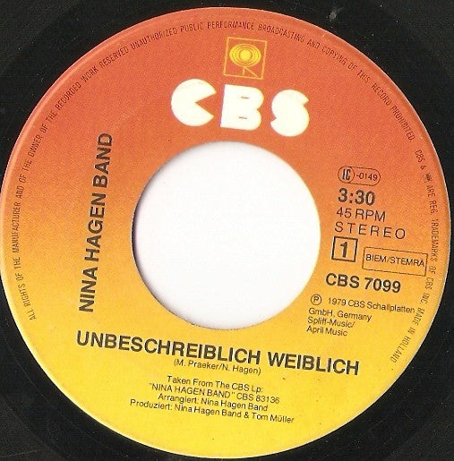 Nina Hagen Band : Unbeschreiblich Weiblich (7", Single)