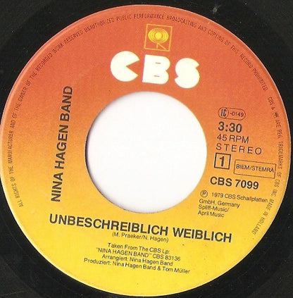 Nina Hagen Band : Unbeschreiblich Weiblich (7", Single)