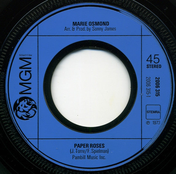 Marie Osmond : Paper Roses (7", Single)