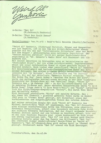 "Weird Al" Yankovic : Eat It (7", Single)