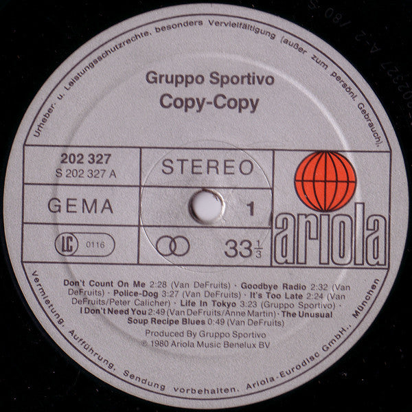 Gruppo Sportivo : Copy Copy (LP, Album, RP)