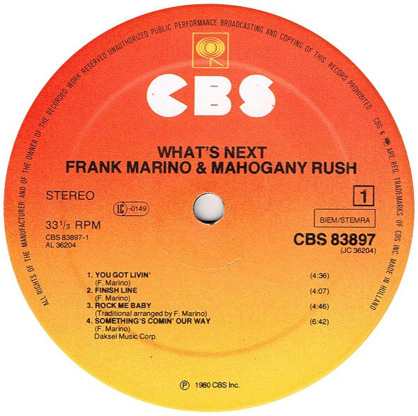 Frank Marino & Mahogany Rush : What's Next (LP, Album)