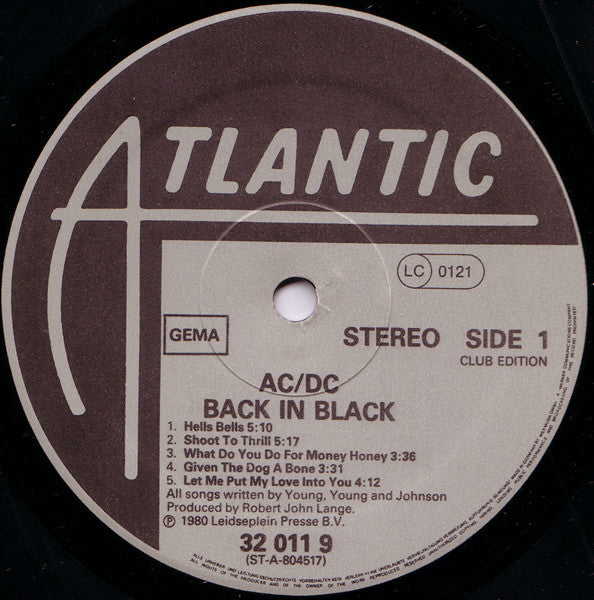AC/DC : Back In Black (LP, Album, Club)