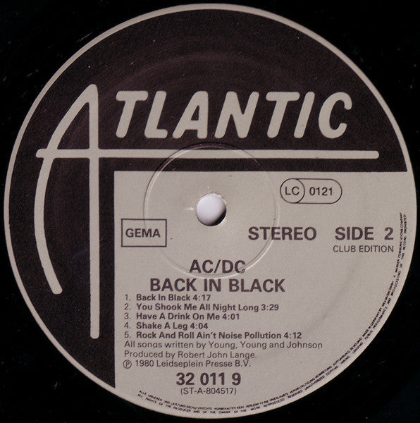 AC/DC : Back In Black (LP, Album, Club)