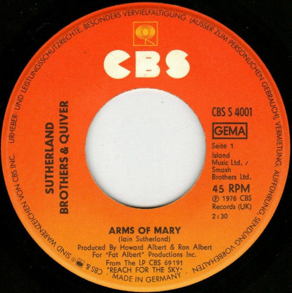 Sutherland Brothers & Quiver : Arms Of Mary (7", Single)