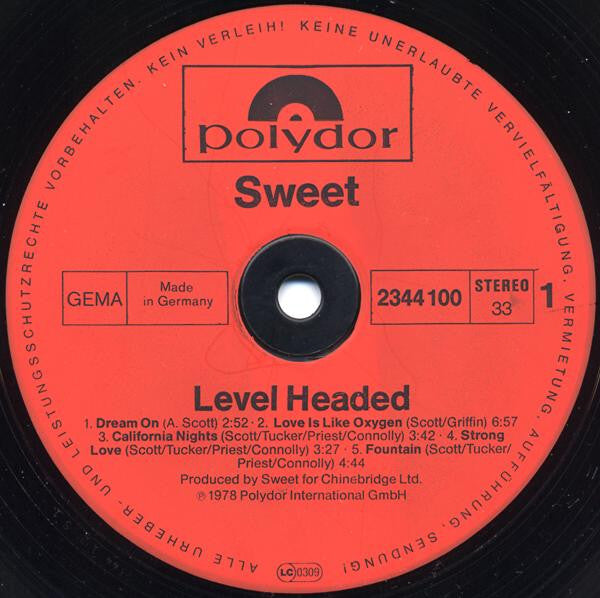Sweet* : Level Headed (LP, Album, Gat)