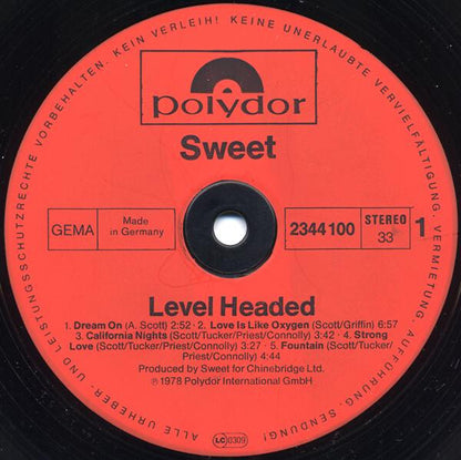 Sweet* : Level Headed (LP, Album, Gat)