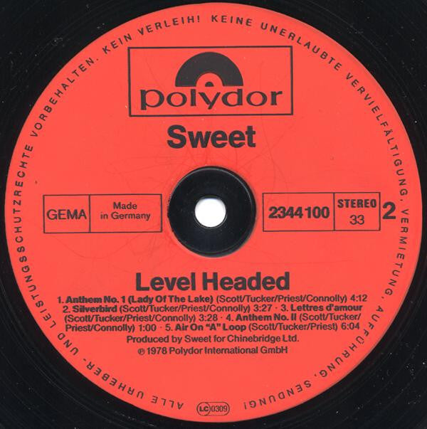 Sweet* : Level Headed (LP, Album, Gat)