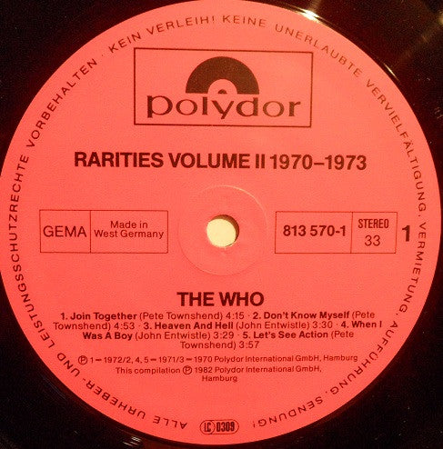 The Who : Rarities Vol. 2 "1970-1973" (LP, Comp)