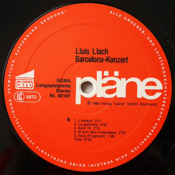 Lluís Llach* : Barcelona Konzert (LP, Album, RE, Gat)