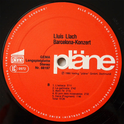 Lluís Llach* : Barcelona Konzert (LP, Album, RE, Gat)