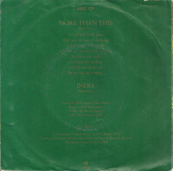 Roxy Music : More Than This (7", Single, Eng)