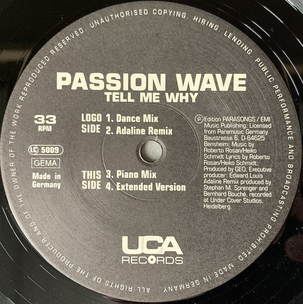 Passion Wave : Tell Me Why (12", Promo)