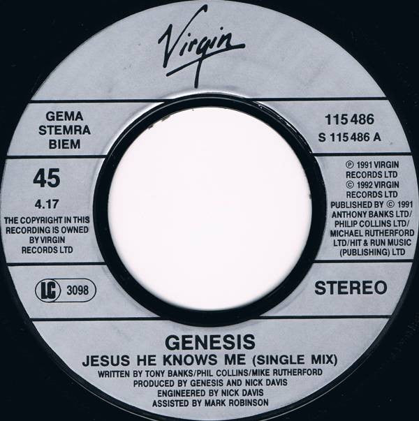 Genesis : Jesus He Knows Me (7", Single)