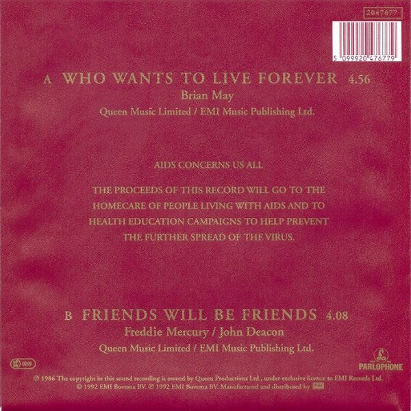 Queen : Who Wants To Live Forever / Friends Will Be Friends (7", Single)