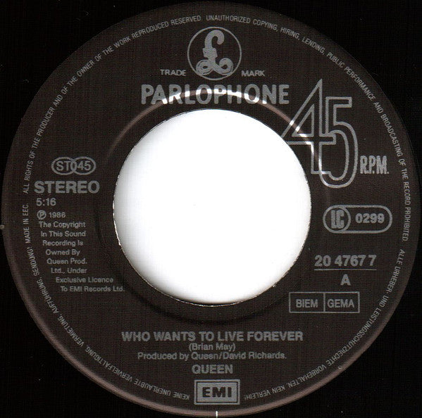 Queen : Who Wants To Live Forever / Friends Will Be Friends (7", Single)