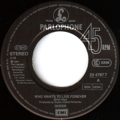 Queen : Who Wants To Live Forever / Friends Will Be Friends (7", Single)