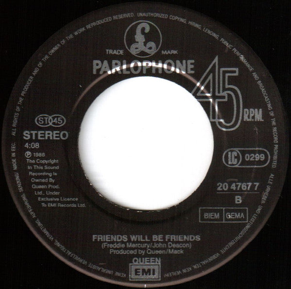 Queen : Who Wants To Live Forever / Friends Will Be Friends (7", Single)