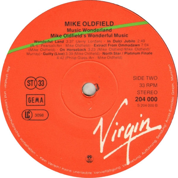 Mike Oldfield : Music Wonderland (LP, Comp)