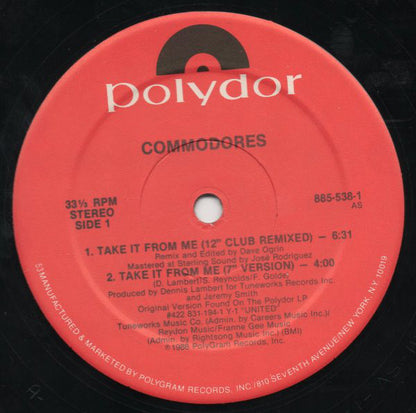 Commodores : Take It From Me (12")