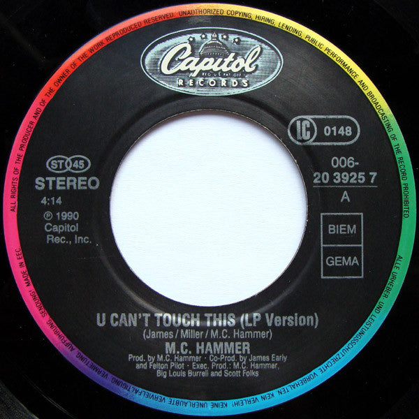 MC Hammer : U Can't Touch This (7", Single)