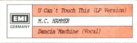MC Hammer : U Can't Touch This (7", Single)