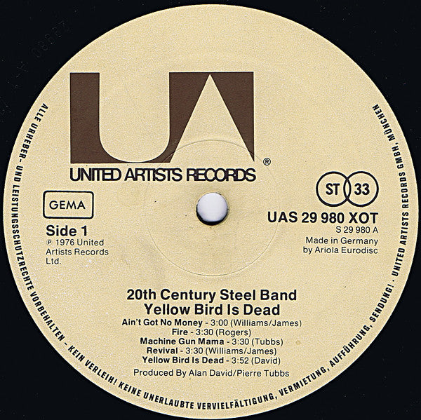 20th Century Steel Band : Yellow Bird Is Dead (LP, Album)