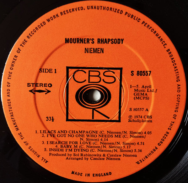 Niemen* : Mourner's Rhapsody (LP, Album)