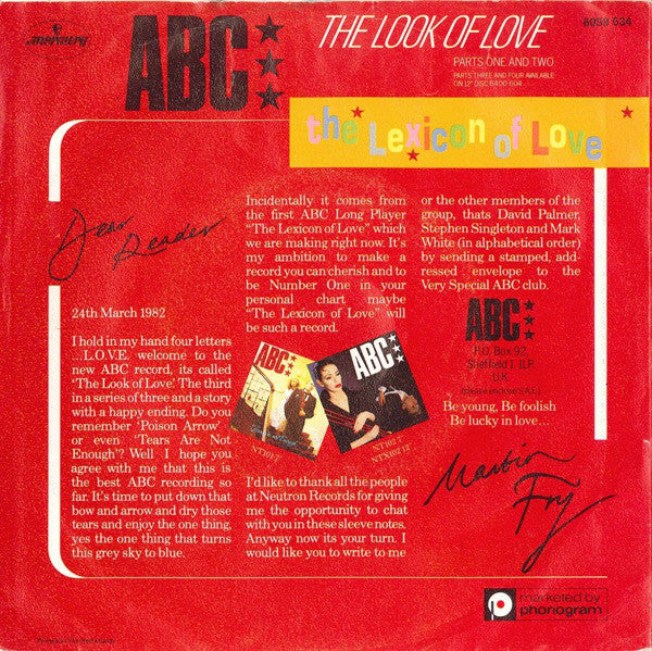 ABC : The Look Of Love (Parts One And Two) (7", Single)