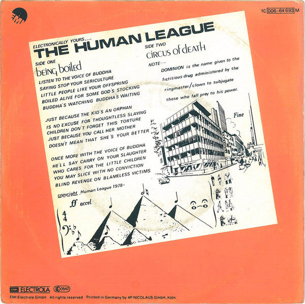 The Human League : Being Boiled / Circus Of Death (7", Single, Mono, RE)
