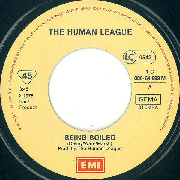 The Human League : Being Boiled / Circus Of Death (7", Single, Mono, RE)