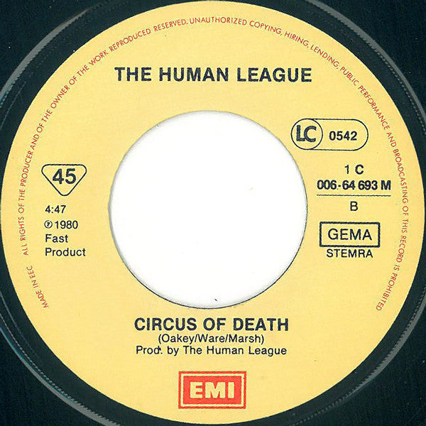 The Human League : Being Boiled / Circus Of Death (7", Single, Mono, RE)