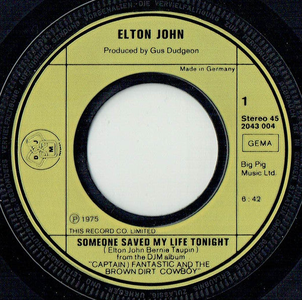 Elton John : Someone Saved My Life Tonight (7", Single)