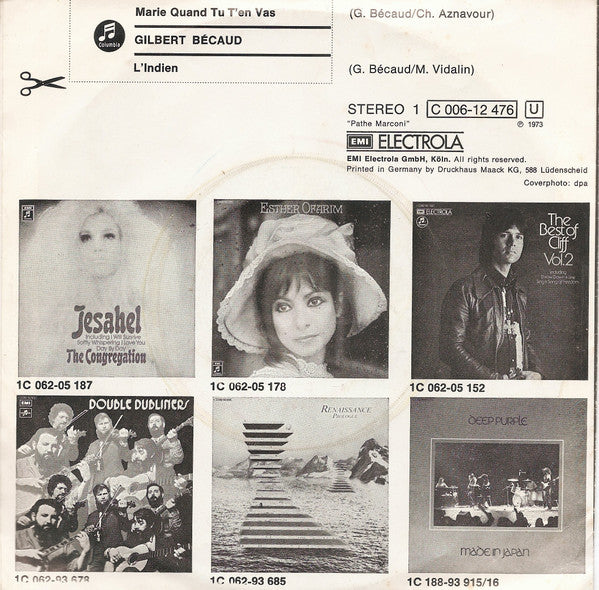 Gilbert Bécaud : Marie Quand Tu T'en Vas / L'Indien (7")