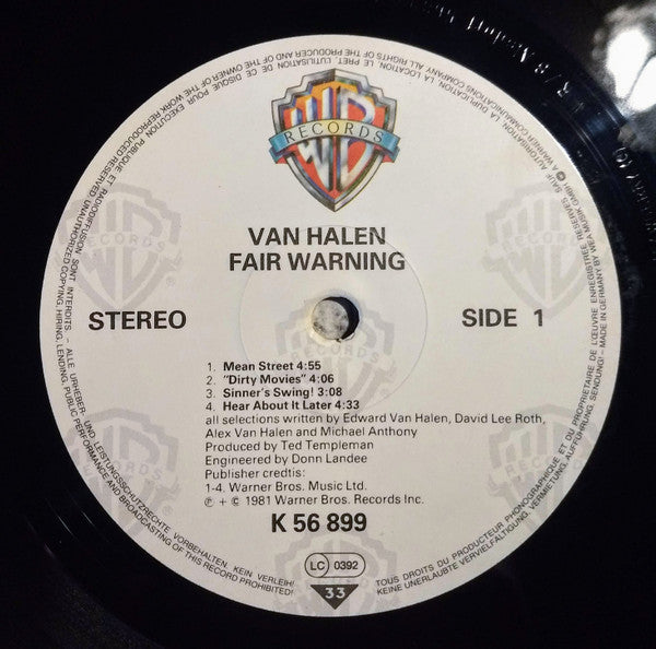 Van Halen : Fair Warning (LP, Album, RE)
