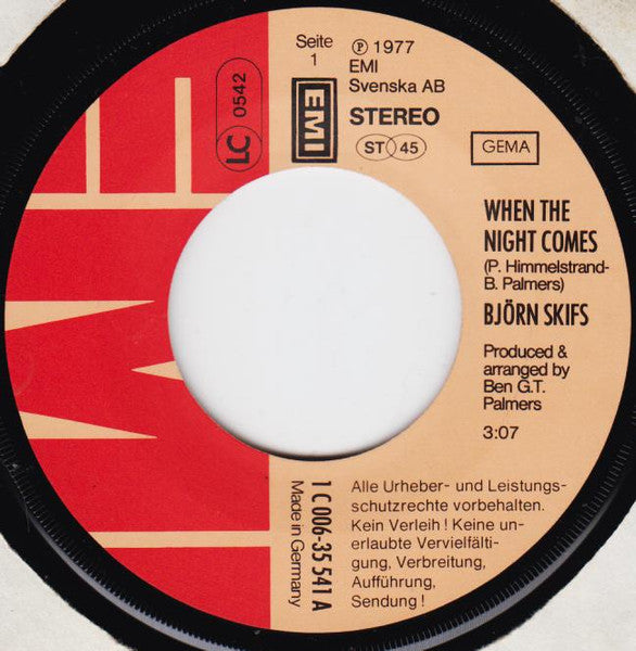 Björn Skifs : When The Night Comes (7", Single)