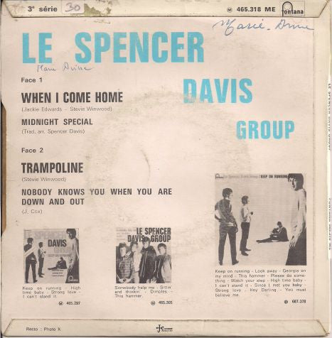 Le Spencer Davis Group* : When I Come Home (7", EP, Mono)