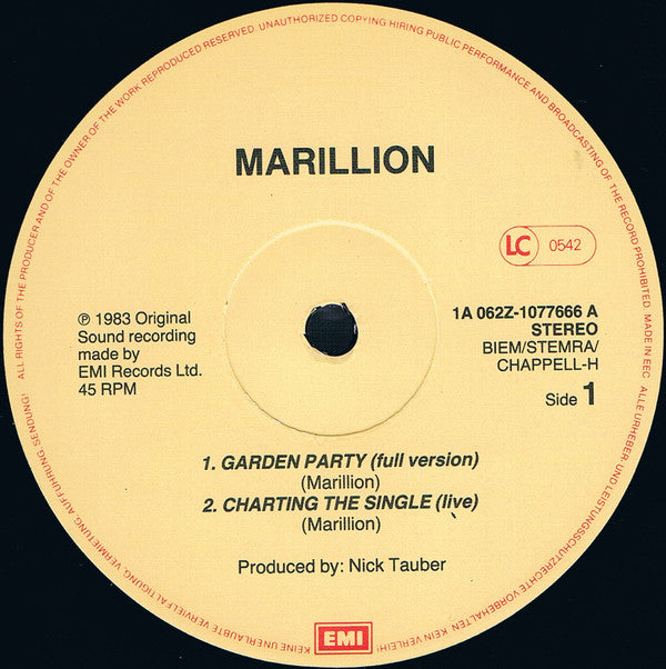 Marillion : Garden Party (The Great Cucumber Massacre) (12", Single)