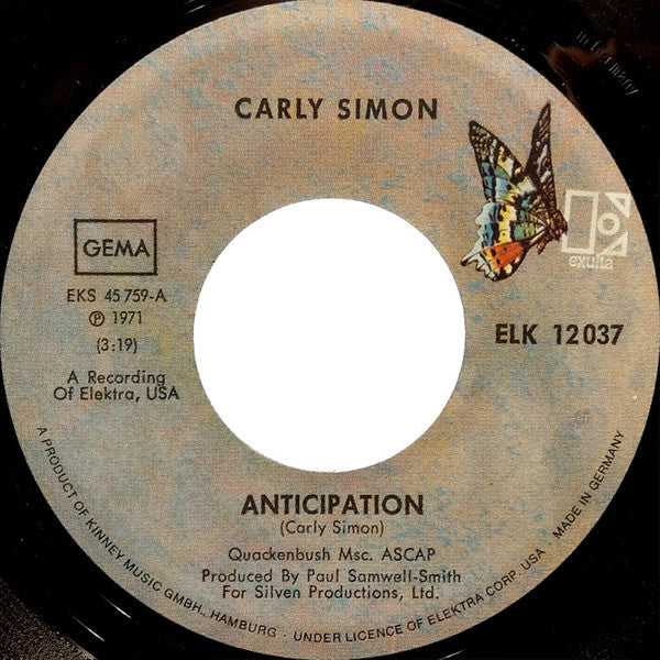 Carly Simon : Anticipation (7", Single)